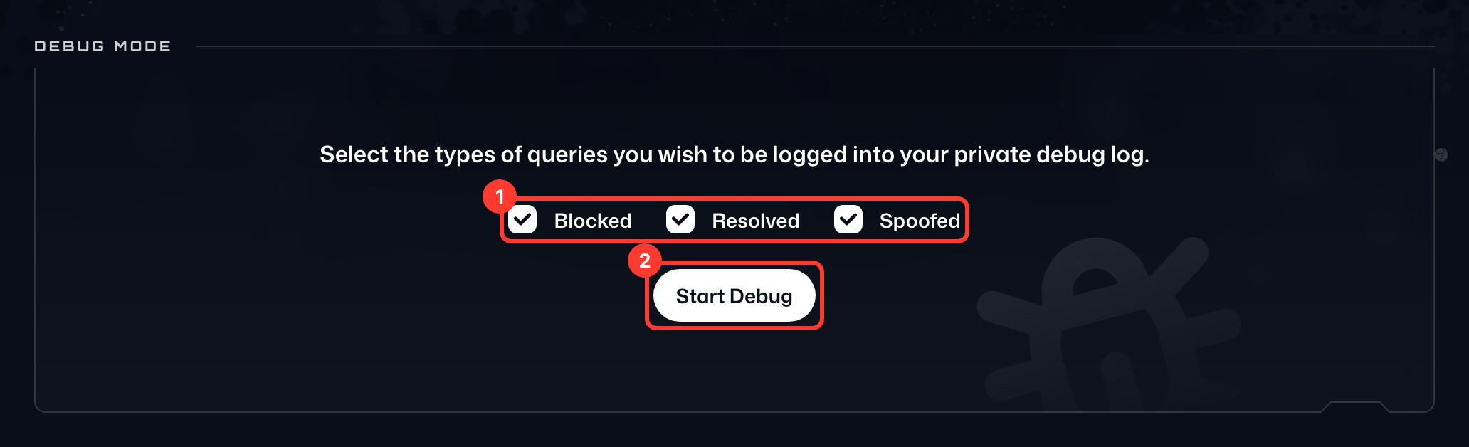 Debugmodus met Geblokkeerd, Opgelost en Vervalst geselecteerd