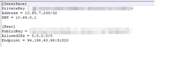 WireGuard configuration containing the parameters used for TP-Link setup with key values redacted